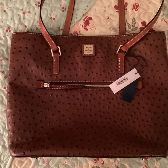 Dooney & Bourke Ostrich Leather Large Shopper Tote Cognac Brown & Wallet - Picture 8 of 11